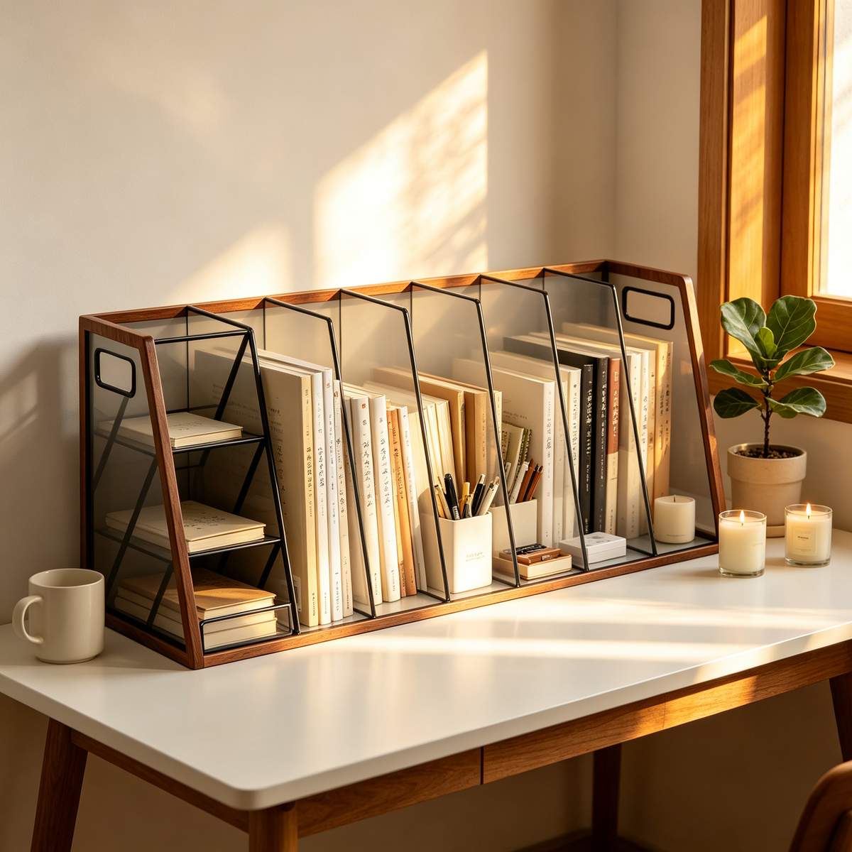 Desktop File Organizer | Wood & Metal Dividers | Clean Document Storage