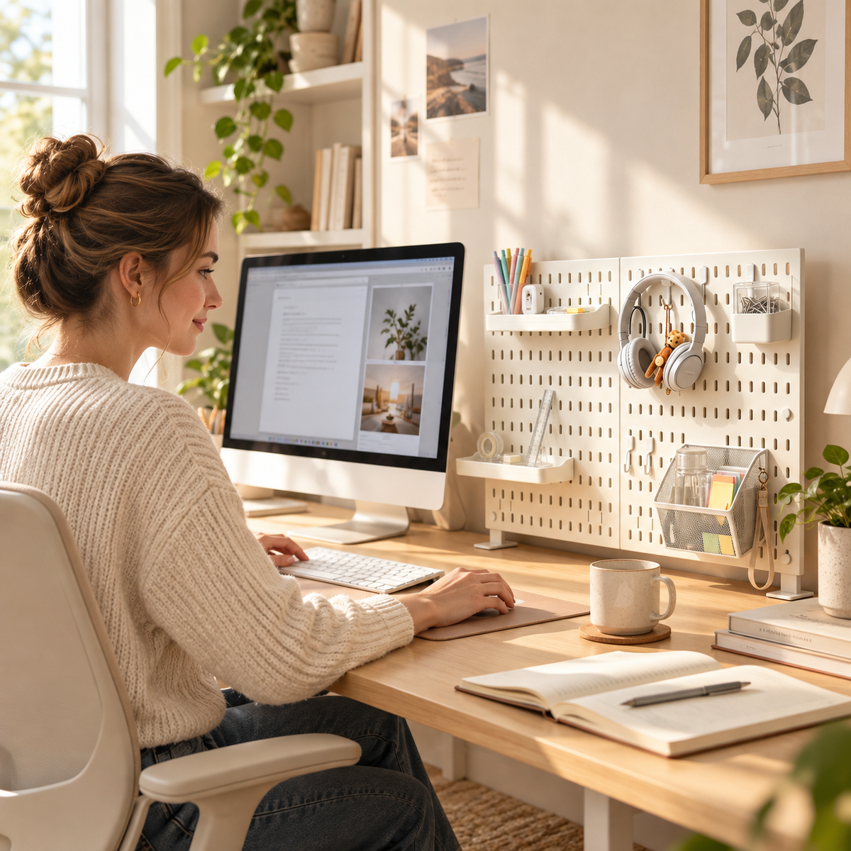 🤍 Desktop Pegboard Organizer | Customizable Vertical Storage | Clean Space-Saving Desk Setup