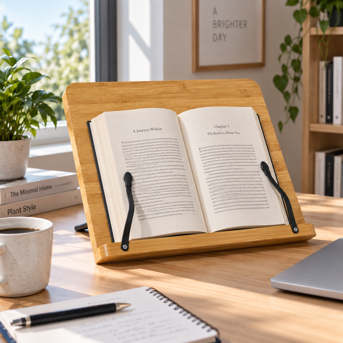 Adjustable Desktop Reading Stand | Bamboo Book Holder | Hands-Free Reading