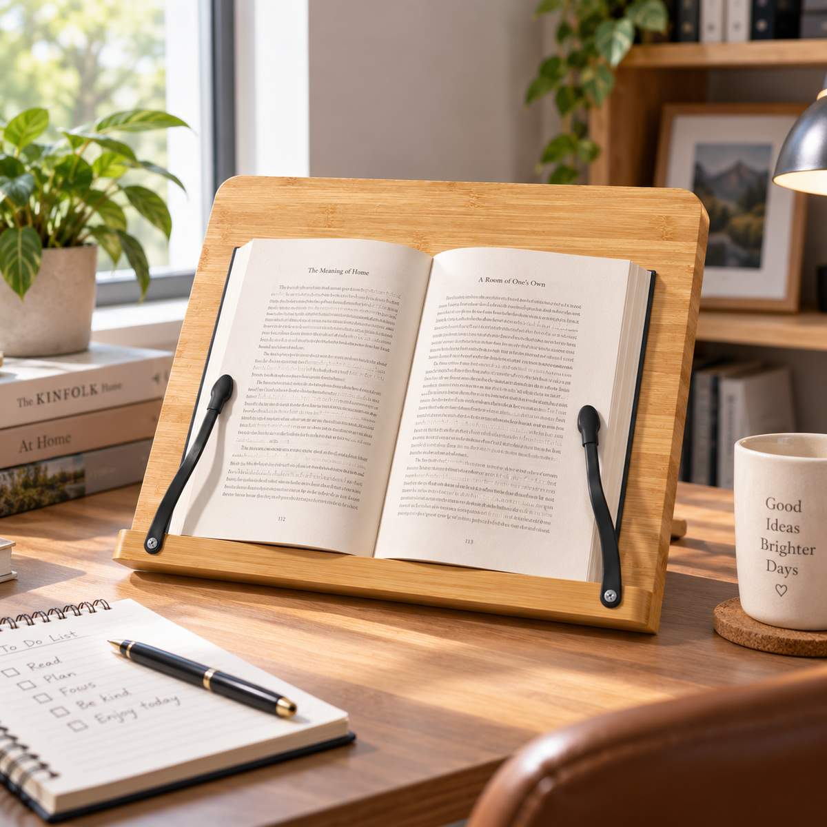 Adjustable Desktop Reading Stand | Bamboo Book Holder | Hands-Free Reading