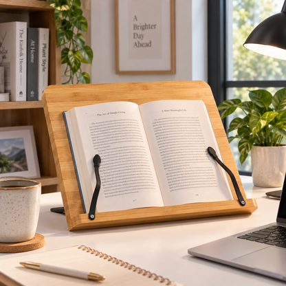 Adjustable Desktop Reading Stand | Bamboo Book Holder | Hands-Free Reading