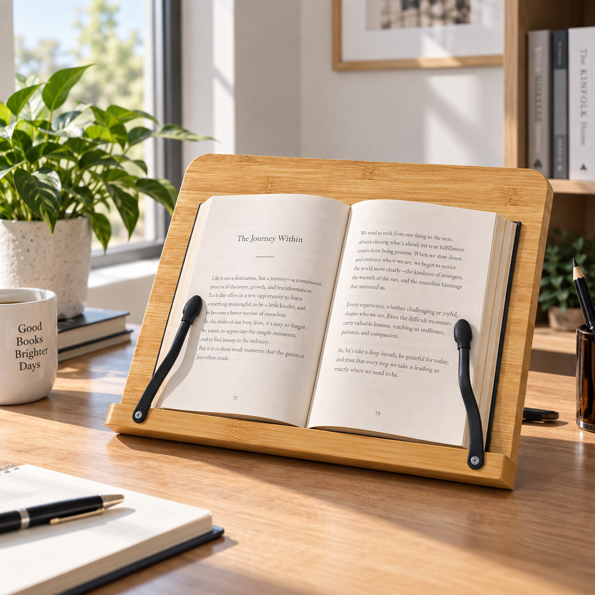Adjustable Desktop Reading Stand | Bamboo Book Holder | Hands-Free Reading