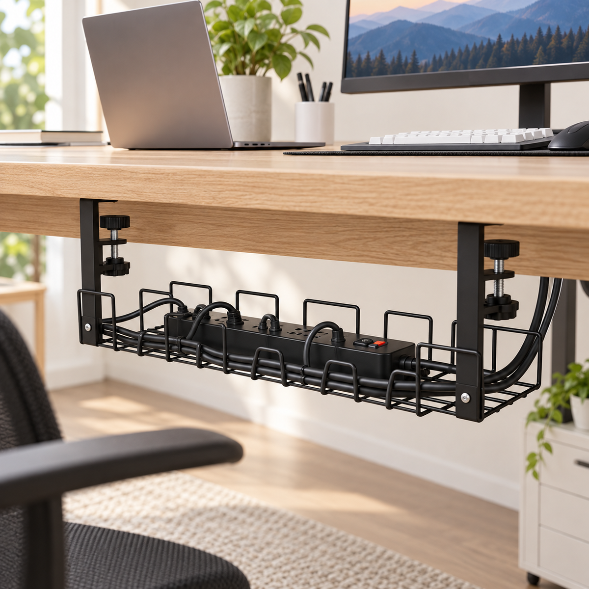 🖤 Under Desk Cable Management Tray | Clamp-On Wire Organizer | Clutter-Free Workspace