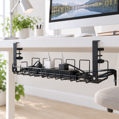🖤 Under Desk Cable Management Tray | Clamp-On Wire Organizer | Clutter-Free Workspace