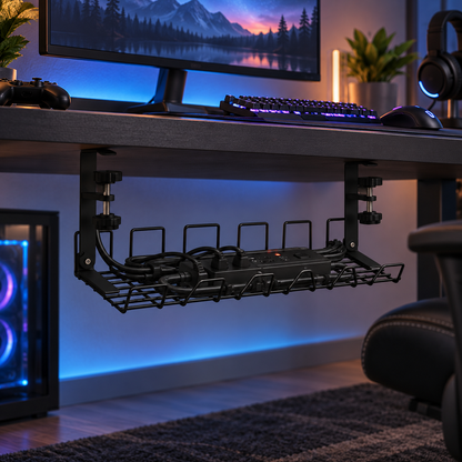 🖤 Under Desk Cable Management Tray | Clamp-On Wire Organizer | Clutter-Free Workspace