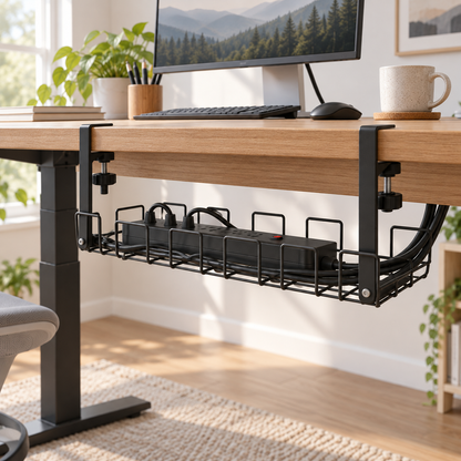 🖤 Under Desk Cable Management Tray | Clamp-On Wire Organizer | Clutter-Free Workspace