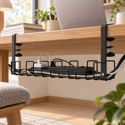 🖤 Under Desk Cable Management Tray | Clamp-On Wire Organizer | Clutter-Free Workspace