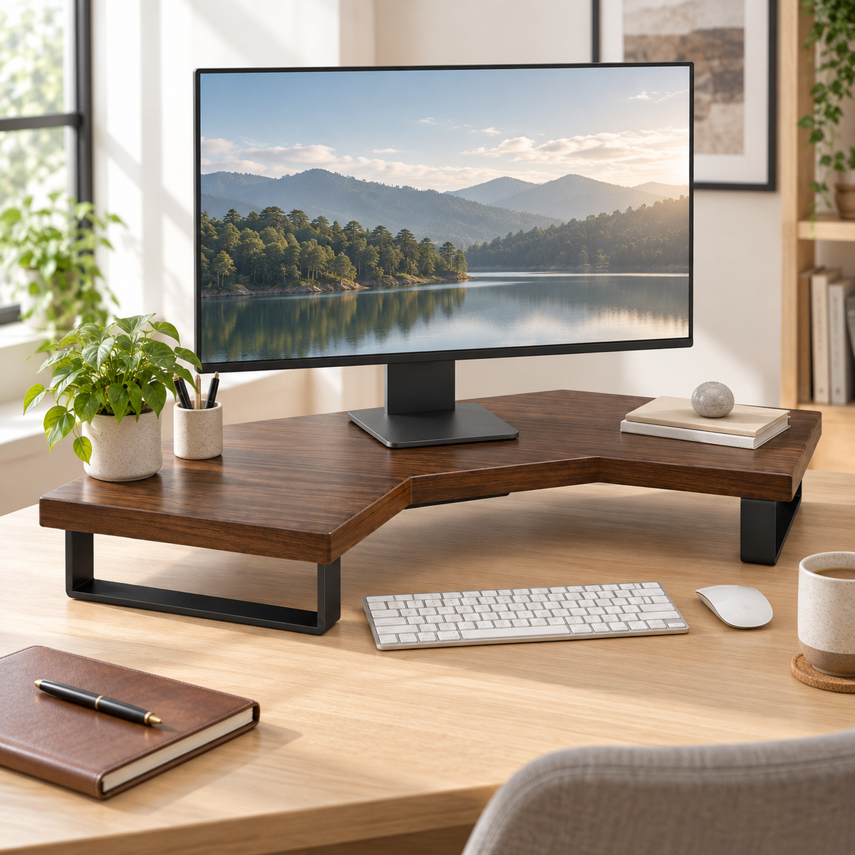 🖥️ Corner Monitor Riser | Wood Desktop Stand | Space-Saving Workspace Upgrade