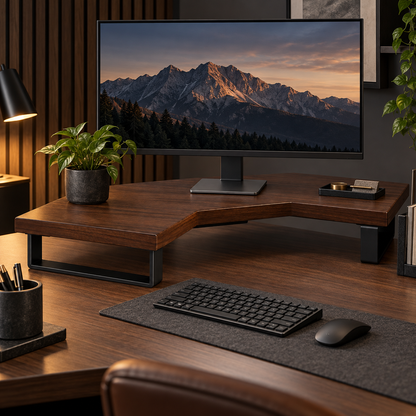 🖥️ Corner Monitor Riser | Wood Desktop Stand | Space-Saving Workspace Upgrade