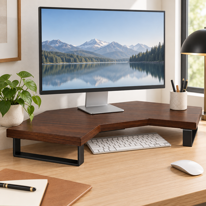 🖥️ Corner Monitor Riser | Wood Desktop Stand | Space-Saving Workspace Upgrade