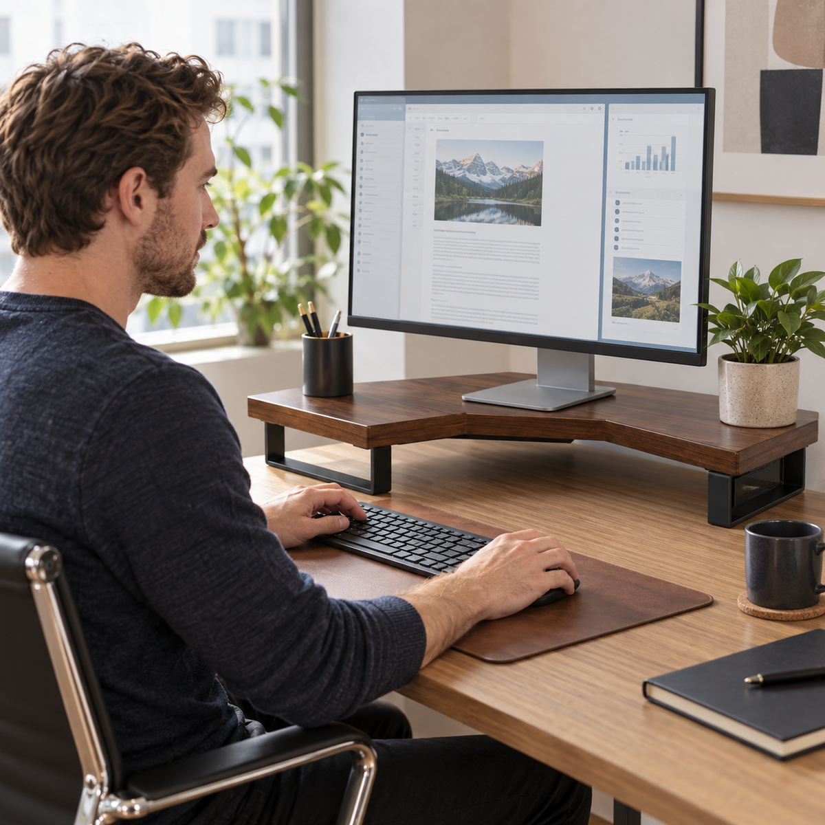 🖥️ Corner Monitor Riser | Wood Desktop Stand | Space-Saving Workspace Upgrade