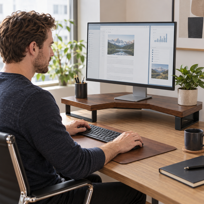 🖥️ Corner Monitor Riser | Wood Desktop Stand | Space-Saving Workspace Upgrade