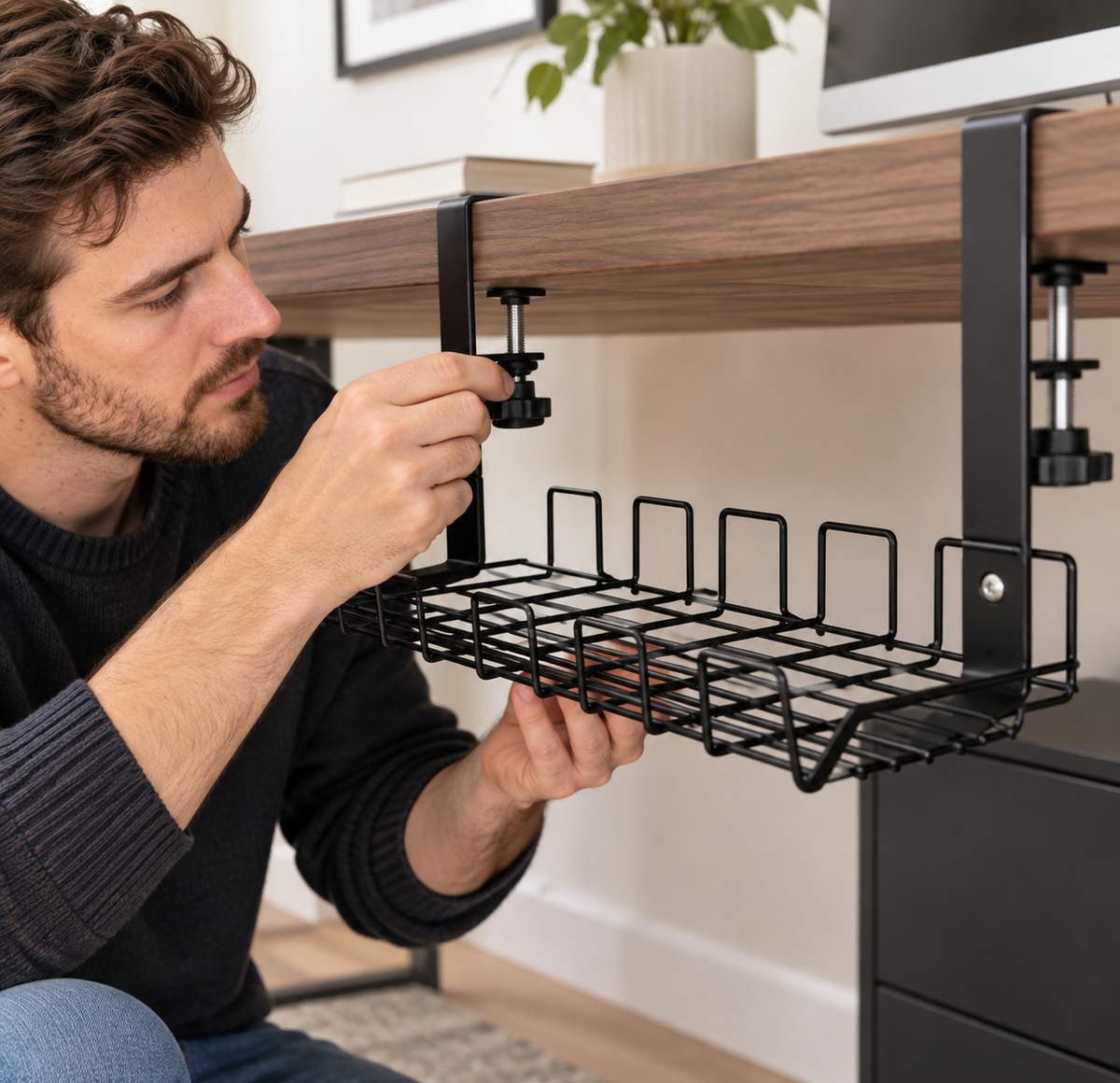 🖤 Under Desk Cable Management Tray | Clamp-On Wire Organizer | Clutter-Free Workspace