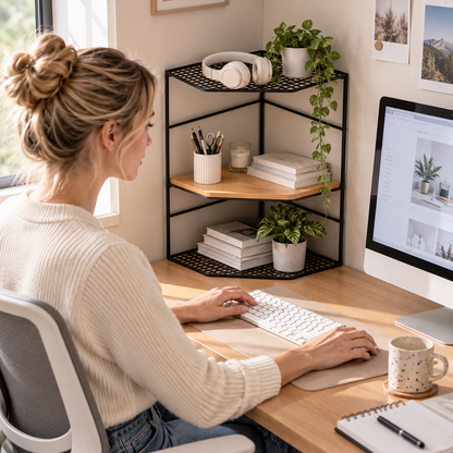 🖤 Corner Desktop Shelf | 3-Tier Vertical Storage | Modern Space-Saving Desk Organizer