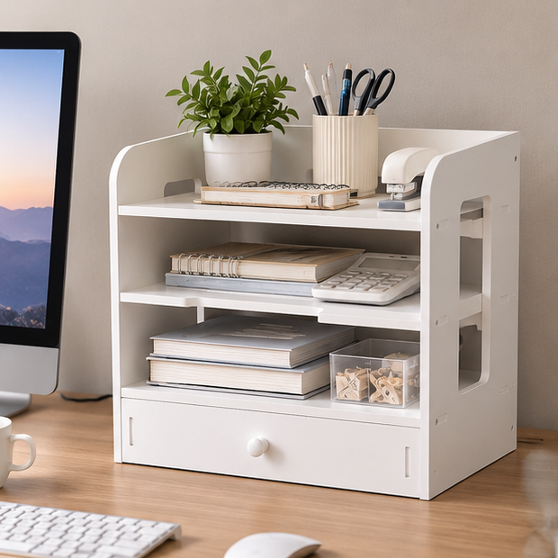 🤍 Modular Desktop Shelf Organizer | Multi-Level Storage | Clean Space-Saving Desk Essential