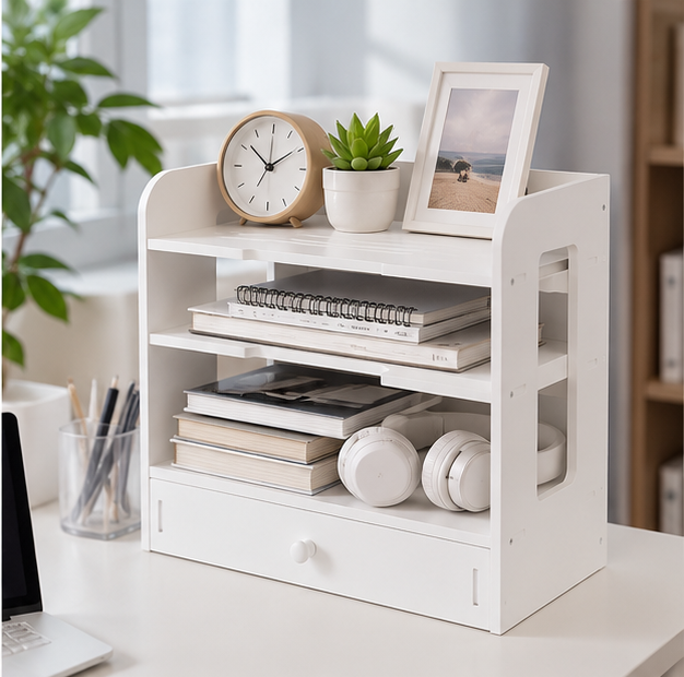 🤍 Modular Desktop Shelf Organizer | Multi-Level Storage | Clean Space-Saving Desk Essential