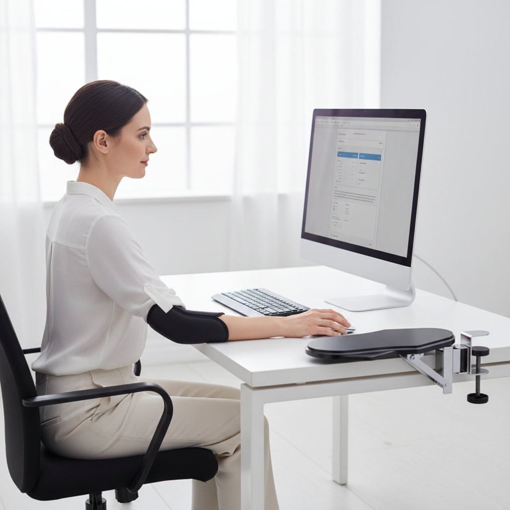 🖥️ Ergonomic Armrest | Metal Desk Support | Office Comfort Upgrade