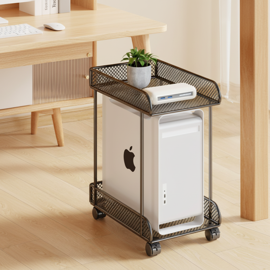 🖥️ Rolling CPU Stand | Metal Mesh Storage | Smart Office Organizer