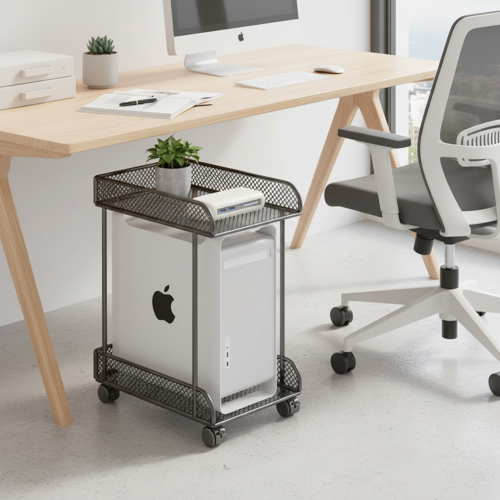 🖥️ Rolling CPU Stand | Metal Mesh Storage | Smart Office Organizer
