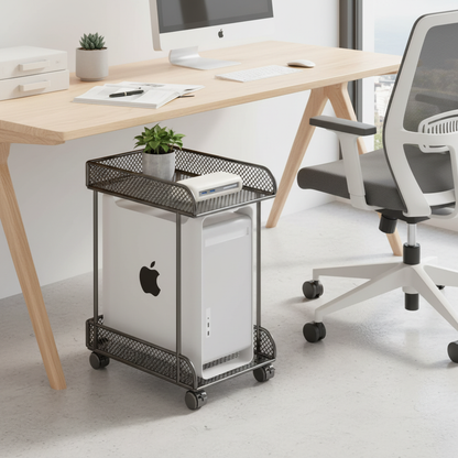 🖥️ Rolling CPU Stand | Metal Mesh Storage | Smart Office Organizer