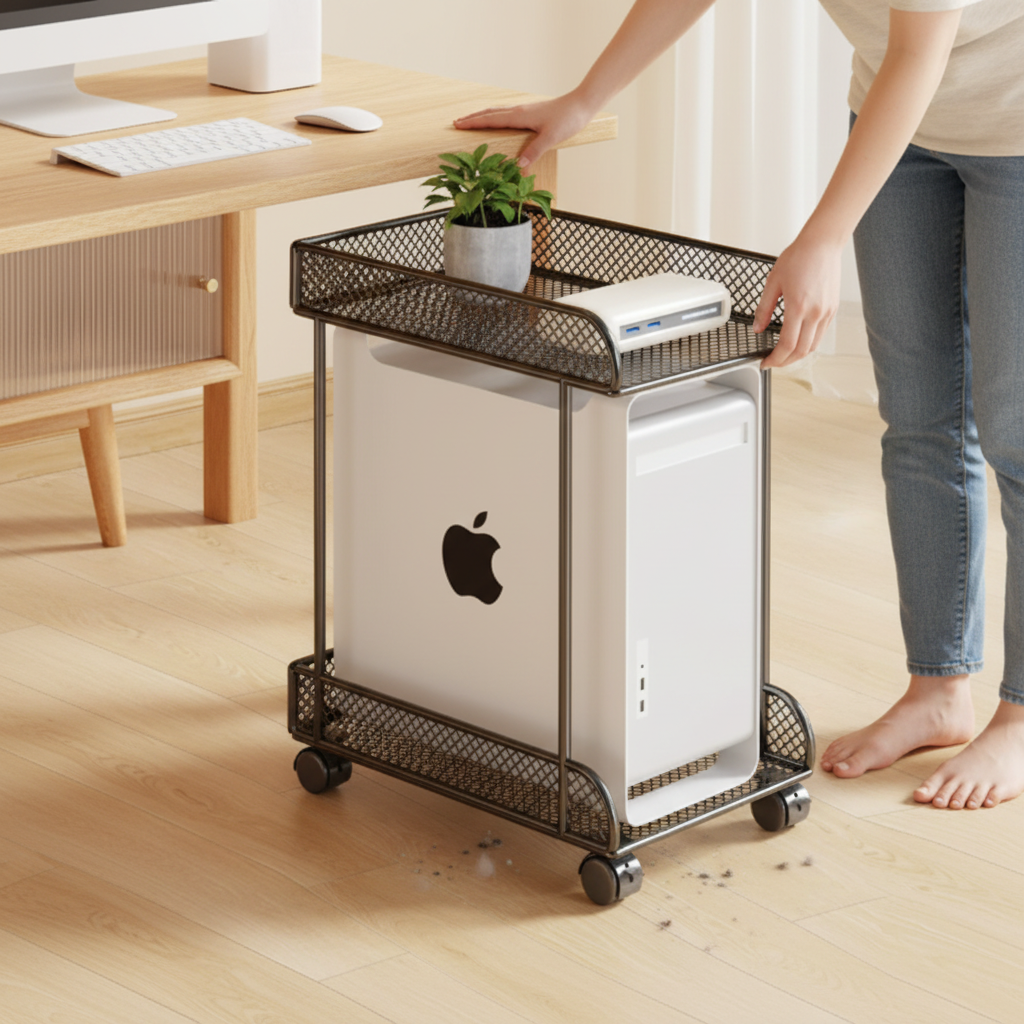 🖥️ Rolling CPU Stand | Metal Mesh Storage | Smart Office Organizer