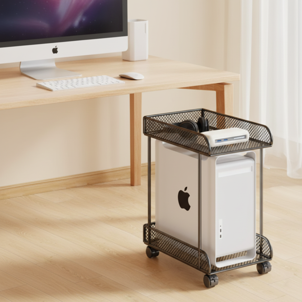 🖥️ Rolling CPU Stand | Metal Mesh Storage | Smart Office Organizer