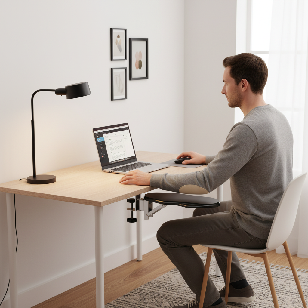 🖥️ Ergonomic Armrest | Metal Desk Support | Office Comfort Upgrade