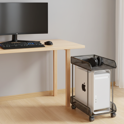 🖥️ Rolling CPU Stand | Metal Mesh Storage | Smart Office Organizer