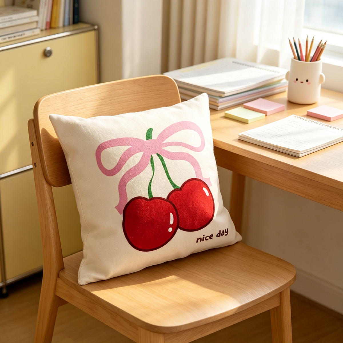 🍒 Cherry Bow Throw Pillow | Soft Fabric Sofa Accent | Playful Cozy Home Decor
