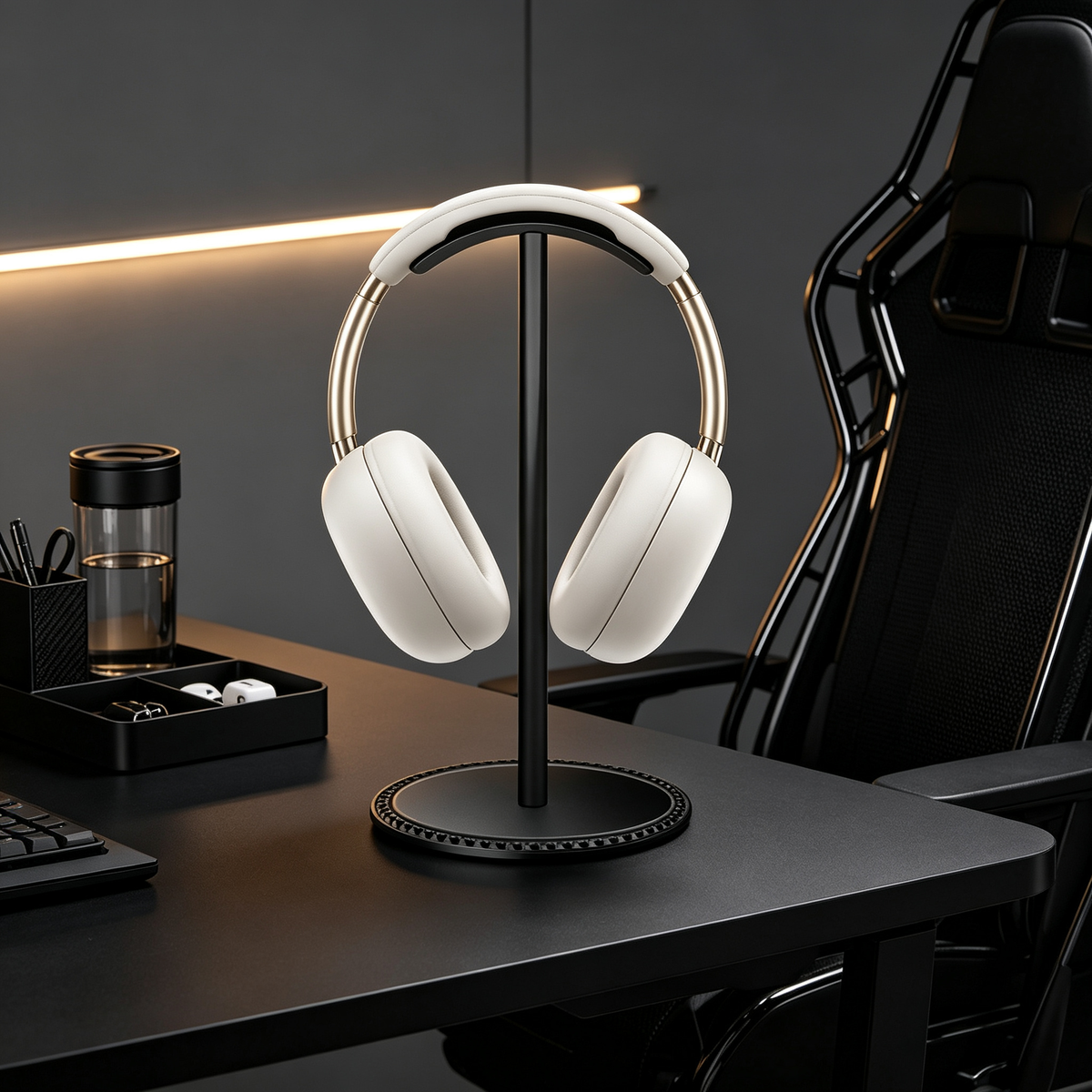 🖤 Headphone & Controller Stand | Sleek Desktop Storage | Gaming Gear Organizer