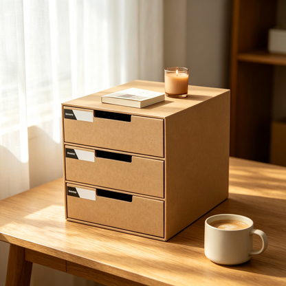 🤎 3-Drawer File Organizer | Kraft Paper Desktop Storage | Tidy Office Essential