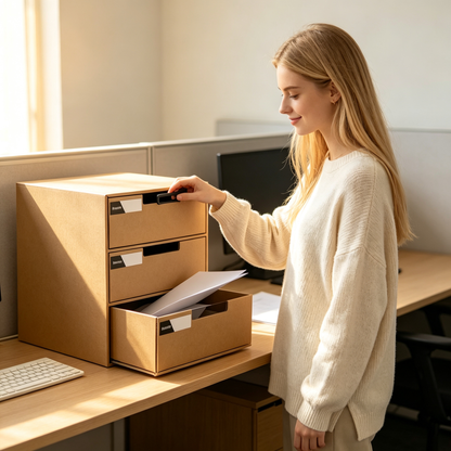 🤎 3-Drawer File Organizer | Kraft Paper Desktop Storage | Tidy Office Essential