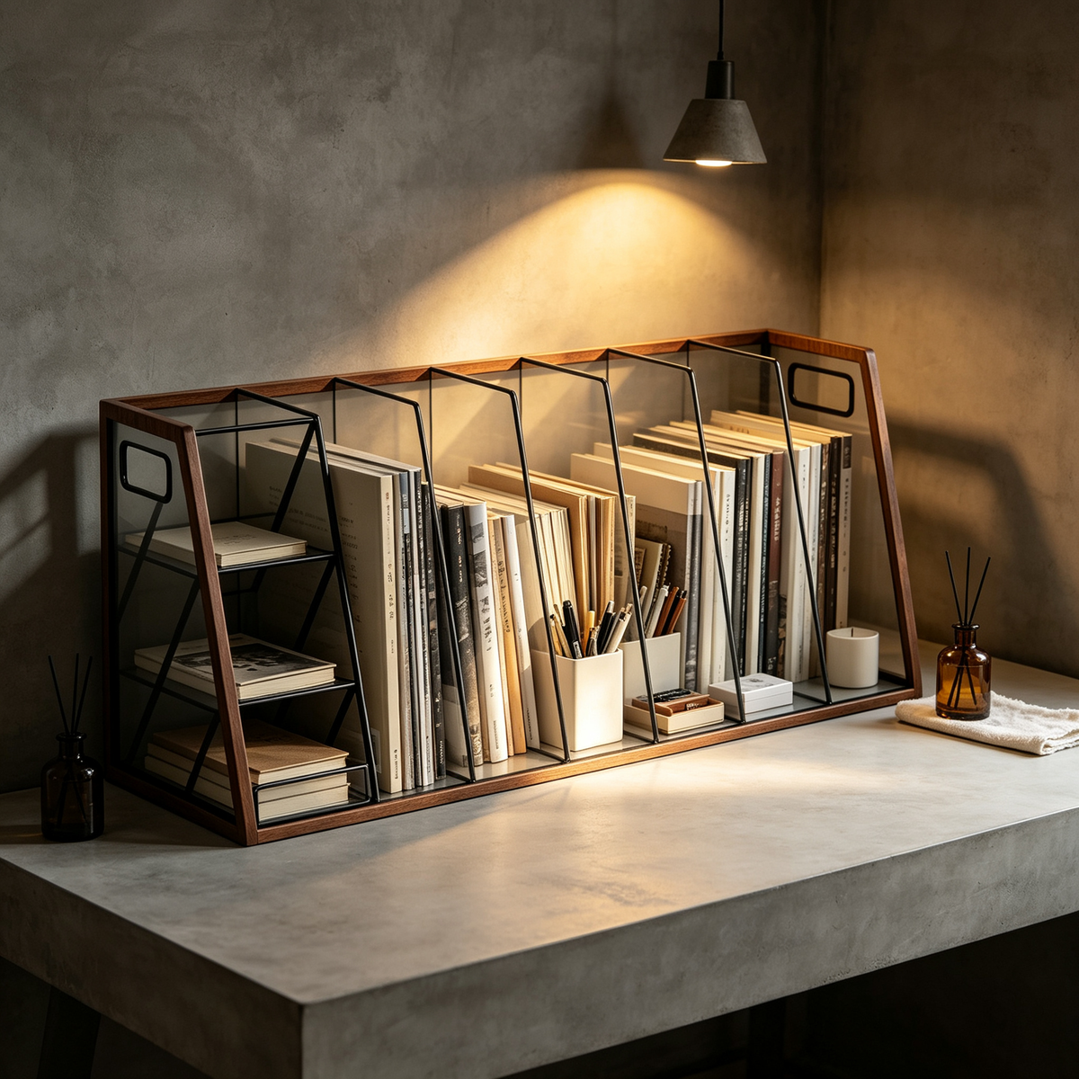 Desktop File Organizer | Wood & Metal Dividers | Clean Document Storage