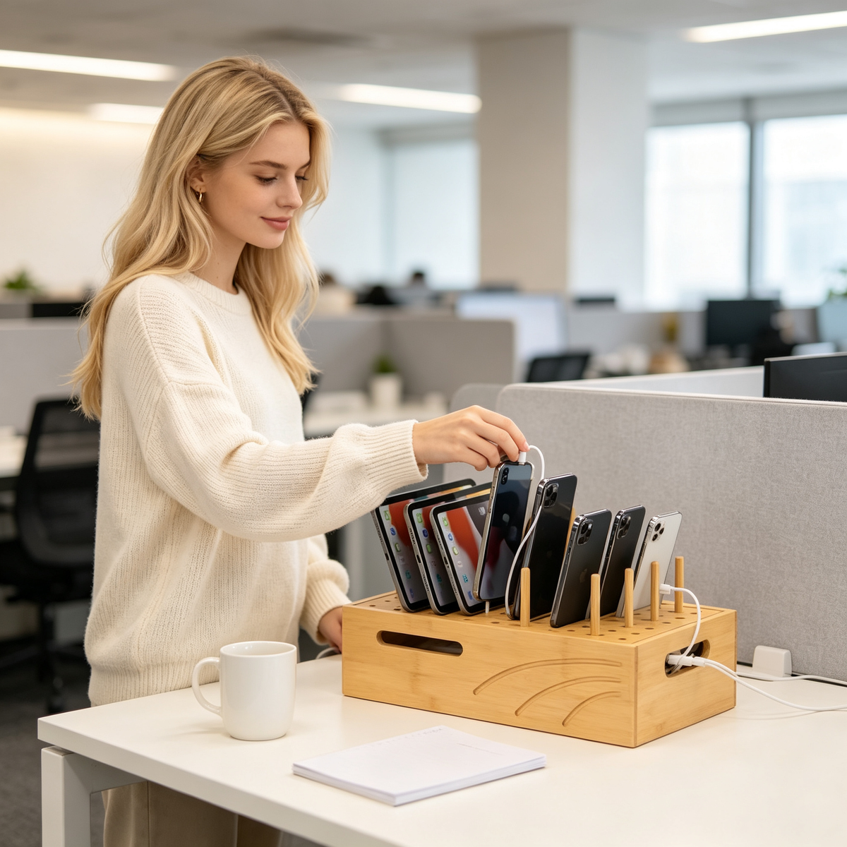 Multi-Device Charging Organizer | Bamboo Storage Station | Clutter-Free Charging