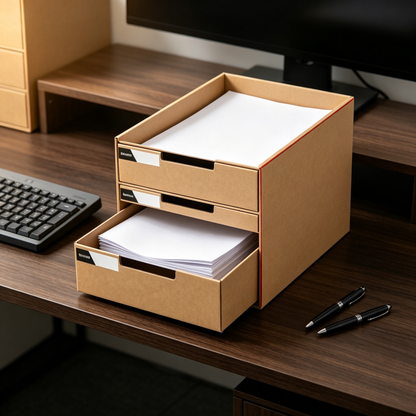 🤎 3-Drawer File Organizer | Kraft Paper Desktop Storage | Tidy Office Essential