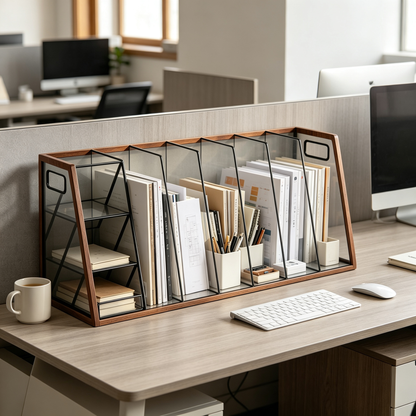 Desktop File Organizer | Wood & Metal Dividers | Clean Document Storage