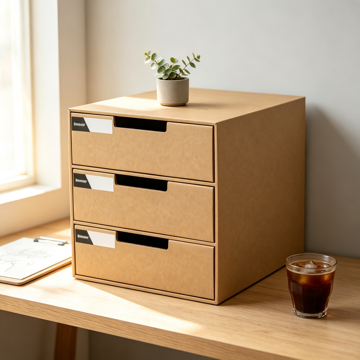 🤎 3-Drawer File Organizer | Kraft Paper Desktop Storage | Tidy Office Essential