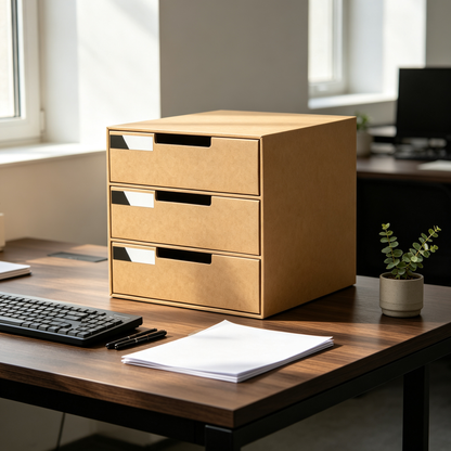 🤎 3-Drawer File Organizer | Kraft Paper Desktop Storage | Tidy Office Essential