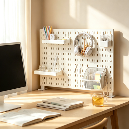 🤍 Desktop Pegboard Organizer | Customizable Vertical Storage | Clean Space-Saving Desk Setup
