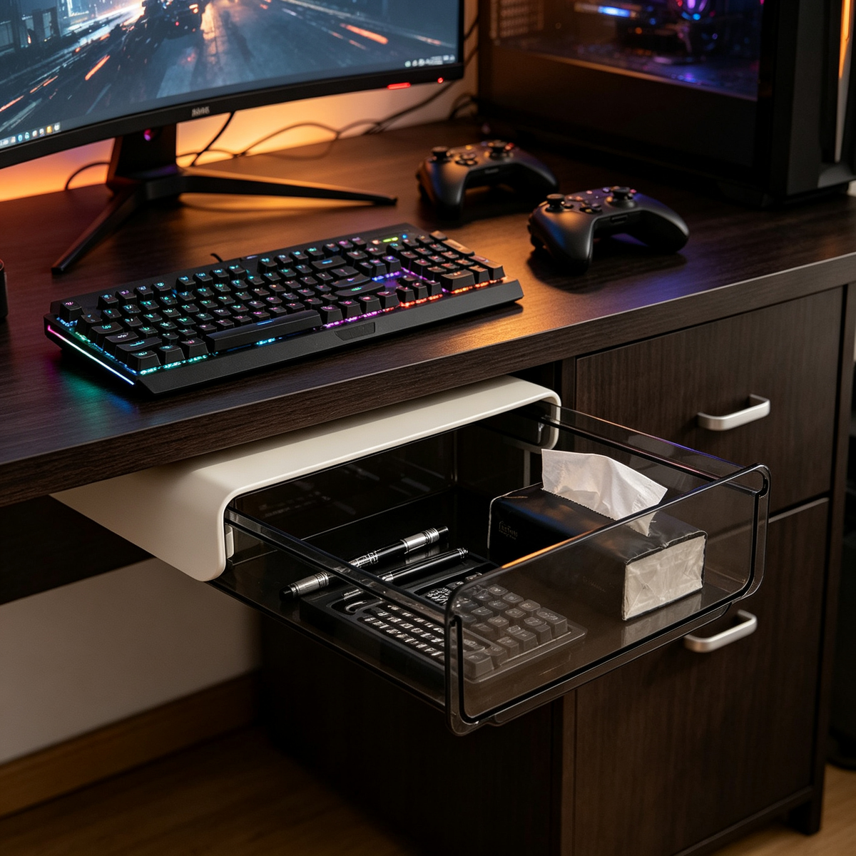 🤍 Under-Desk Hidden Drawer | Slide-Out Storage Organizer | Clean Clutter-Free Workspace