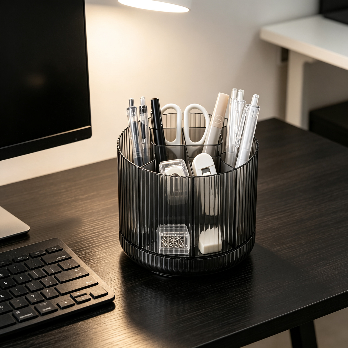 🖤 Rotating Desktop Organizer | Multi-Compartment Storage | Sleek Space-Saving Desk Essentia