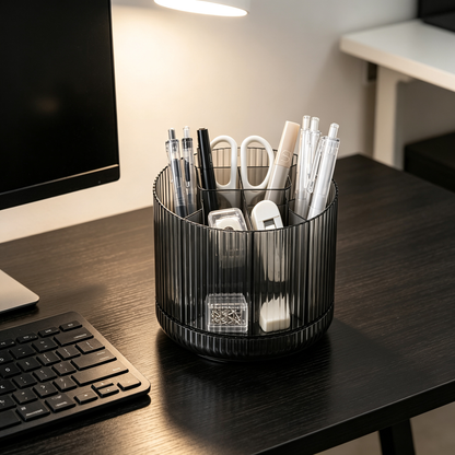 🖤 Rotating Desktop Organizer | Multi-Compartment Storage | Sleek Space-Saving Desk Essentia