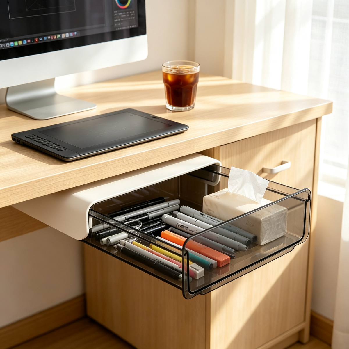 🤍 Under-Desk Hidden Drawer | Slide-Out Storage Organizer | Clean Clutter-Free Workspace