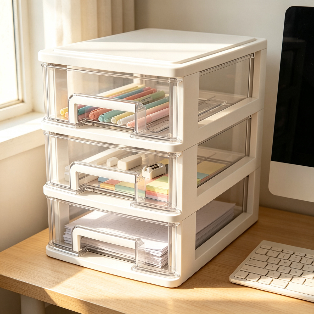 📂3-Tier File Drawer Organizer | Clear Pull-Out Storage | Clean Space-Saving Desk Essential