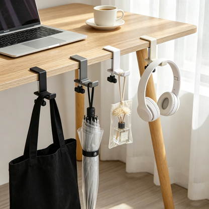 Desk-Edge Bag Hanger | Clamp-On Metal Hook | Keep Bags Off the Floor