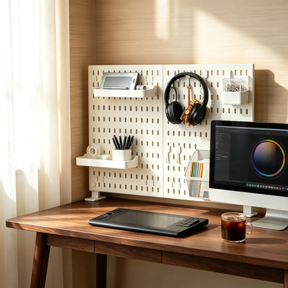 🤍 Desktop Pegboard Organizer | Customizable Vertical Storage | Clean Space-Saving Desk Setup