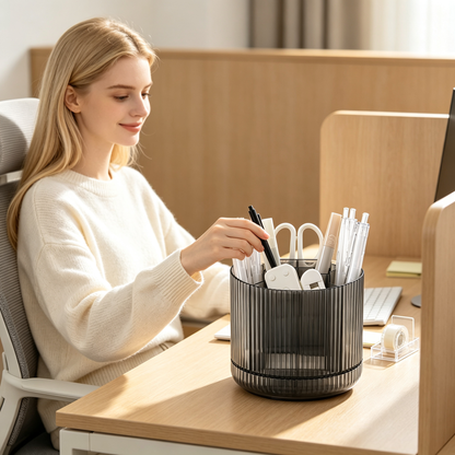 🖤 Rotating Desktop Organizer | Multi-Compartment Storage | Sleek Space-Saving Desk Essentia
