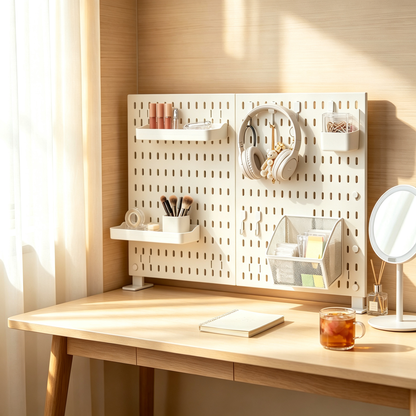 🤍 Desktop Pegboard Organizer | Customizable Vertical Storage | Clean Space-Saving Desk Setup