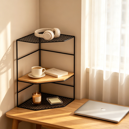 🖤 Corner Desktop Shelf | 3-Tier Vertical Storage | Modern Space-Saving Desk Organizer