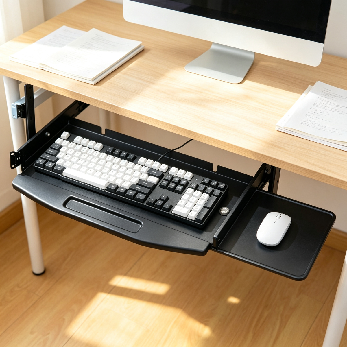 🖤 Under-Desk Keyboard Tray | Slide-Out Workspace Organizer | Free Up Your Desktop